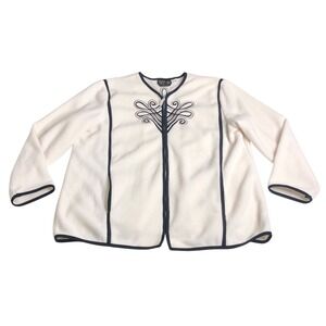 Bob Mackie Sweater Jacket Womens 1X White Fleece Embroidered Zip Wearable Art